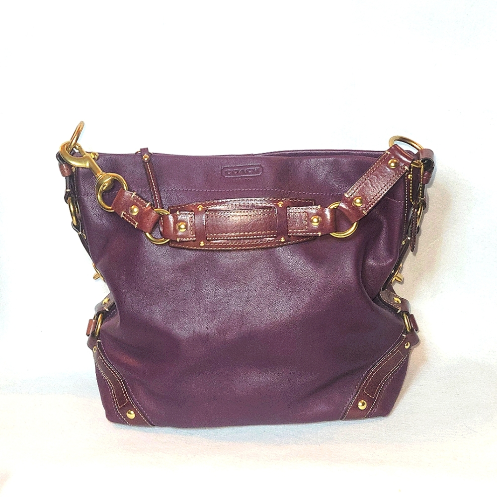 Coach Handbag Carley Genuine Leather Legacy Shoulder Bag Eggplant Purple